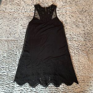 Guess Sheer Mesh and Lace Overlay Zip Shift Dress